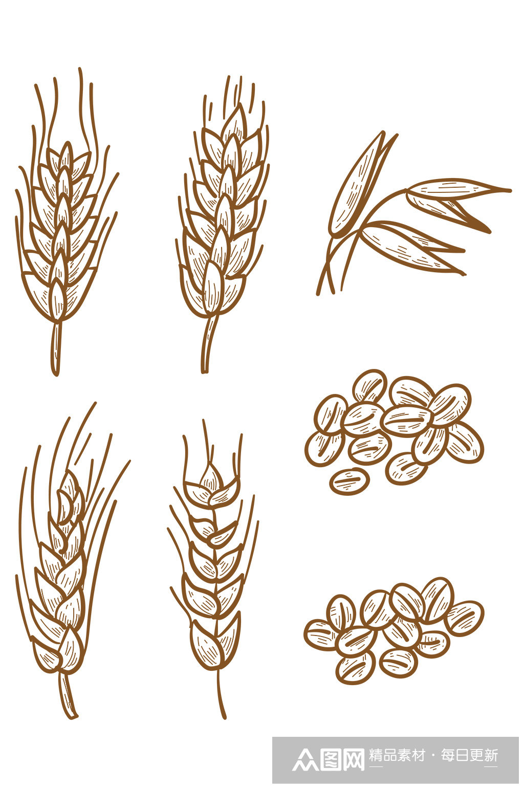 手绘线描燕麦装饰免抠元素素材