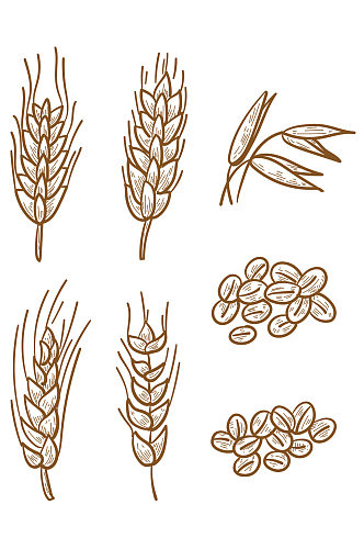手绘线描燕麦装饰免抠元素