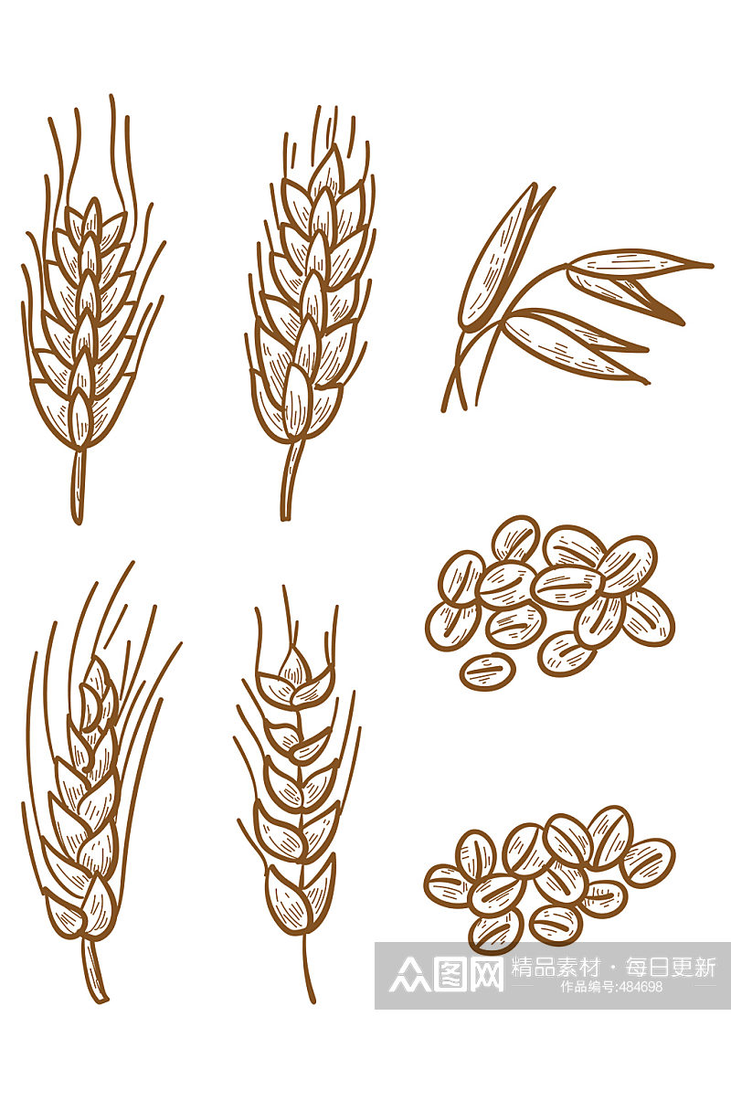 手绘线描燕麦装饰免抠元素素材