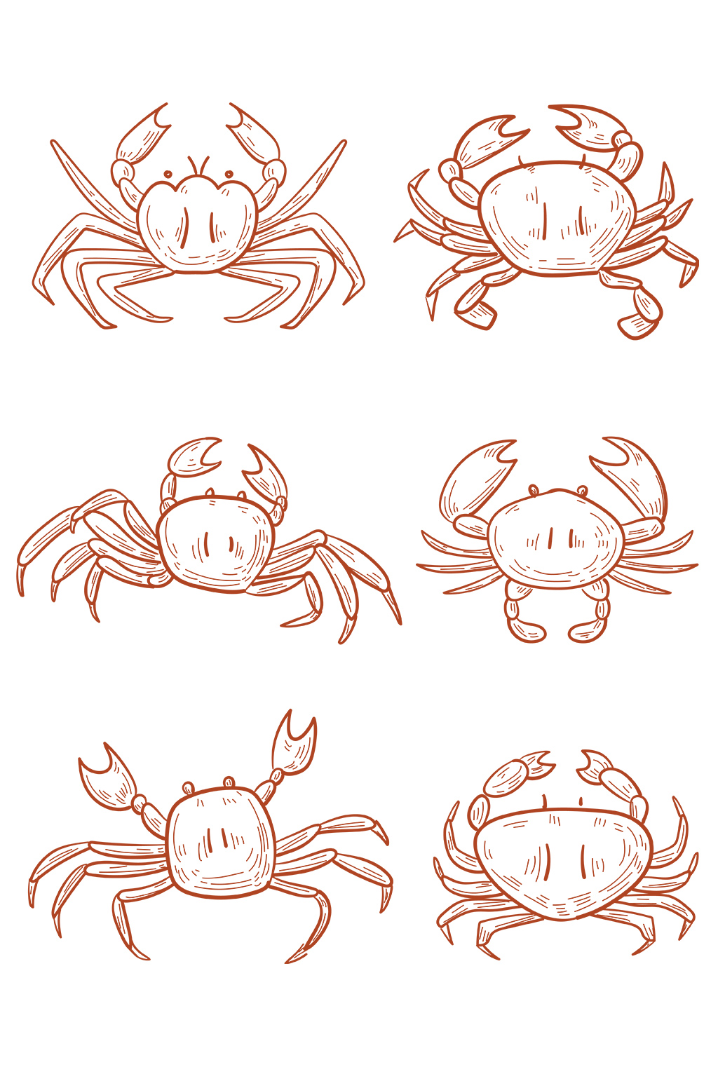 手绘线描矢量螃蟹海鲜免抠素材
