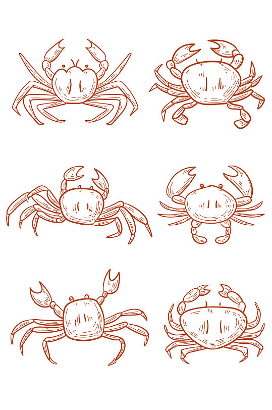 手绘线描矢量螃蟹海鲜免抠
