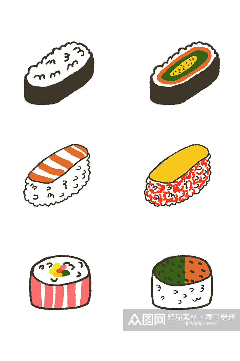 手绘可爱卡通食物寿司免抠插画素材