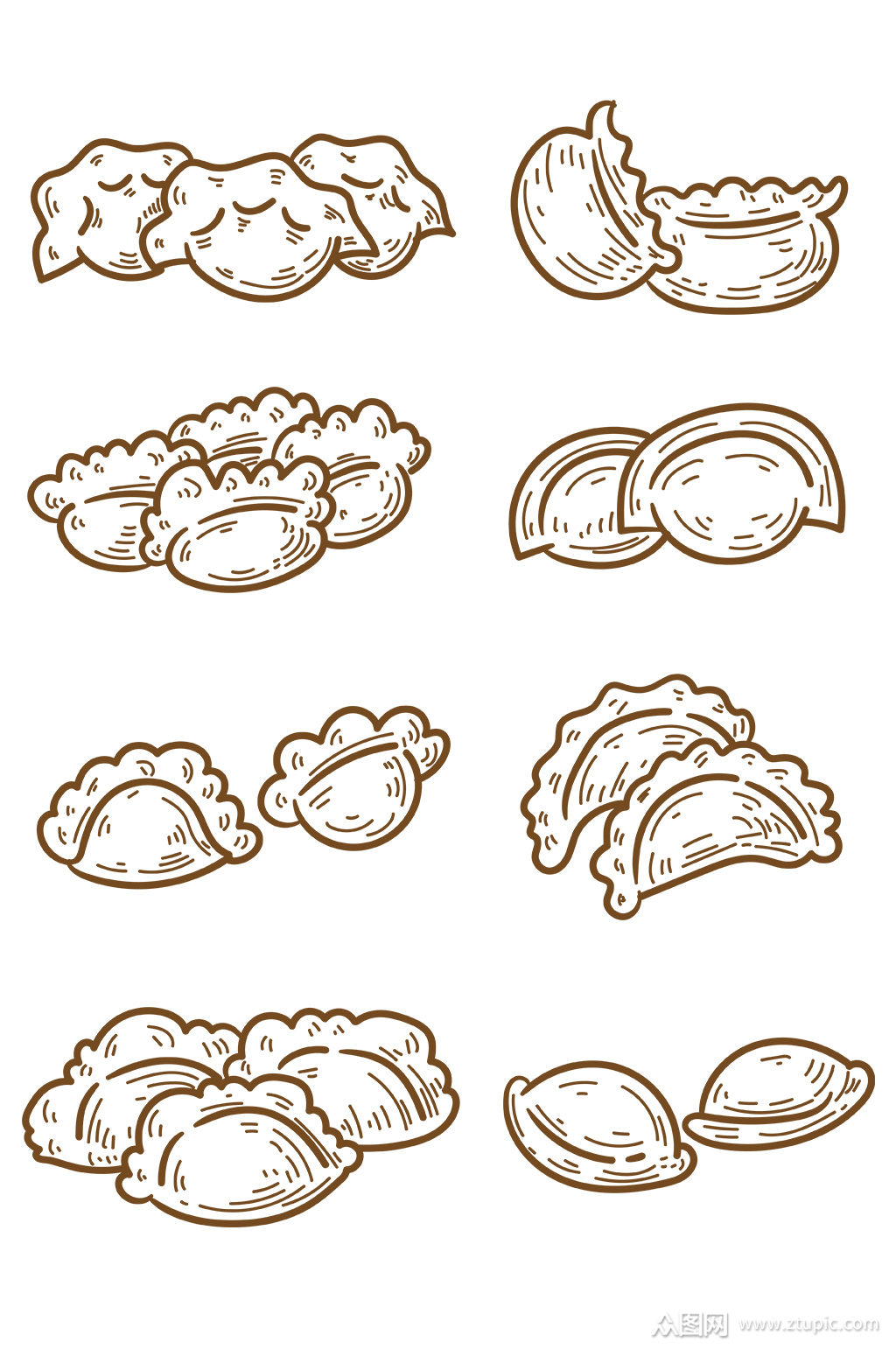 手绘线描饺子装饰免抠