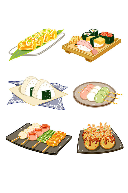 手绘卡通日式料理美食寿司插画