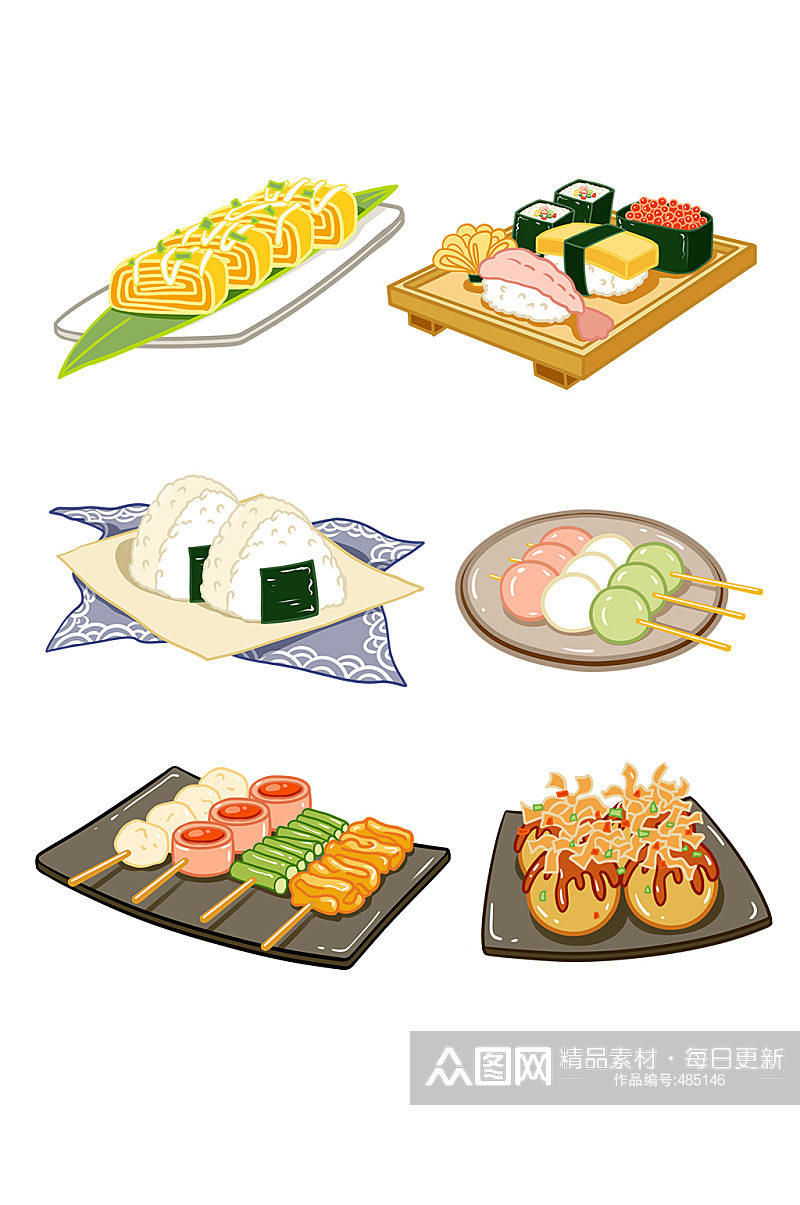 手绘卡通日式料理美食寿司插画素材