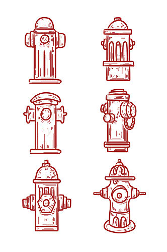 手绘线描消防栓装饰免抠