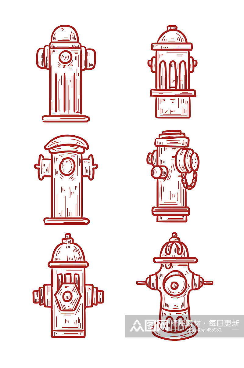 手绘线描消防栓装饰免抠素材