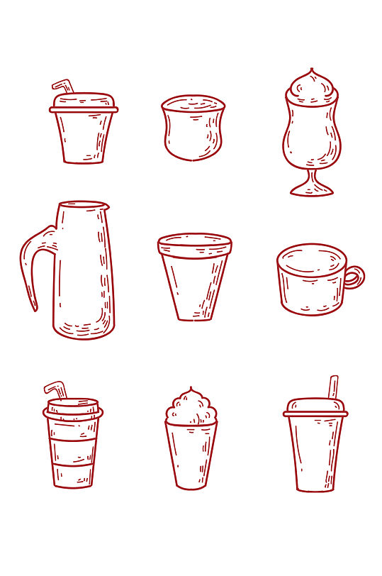 线描装饰茶饮料饮品免抠