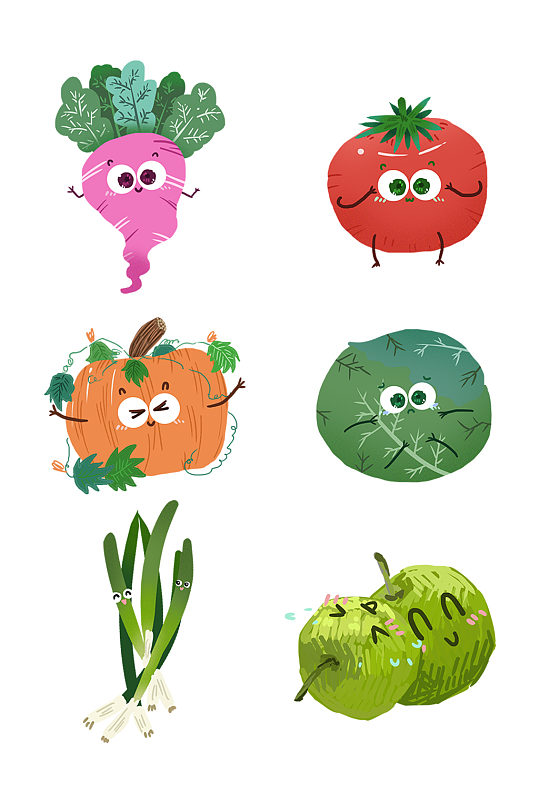 手绘蔬菜免抠表情元素