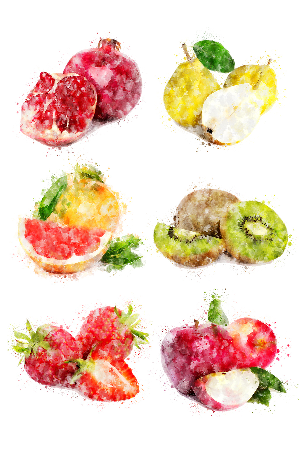水果苹果梨子草莓等水彩素材