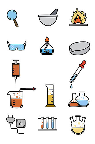 手绘化学实验工具设计元素 化学元素
