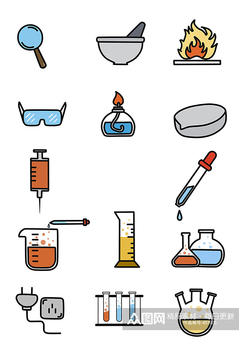 手绘化学实验工具设计元素 化学元素素材