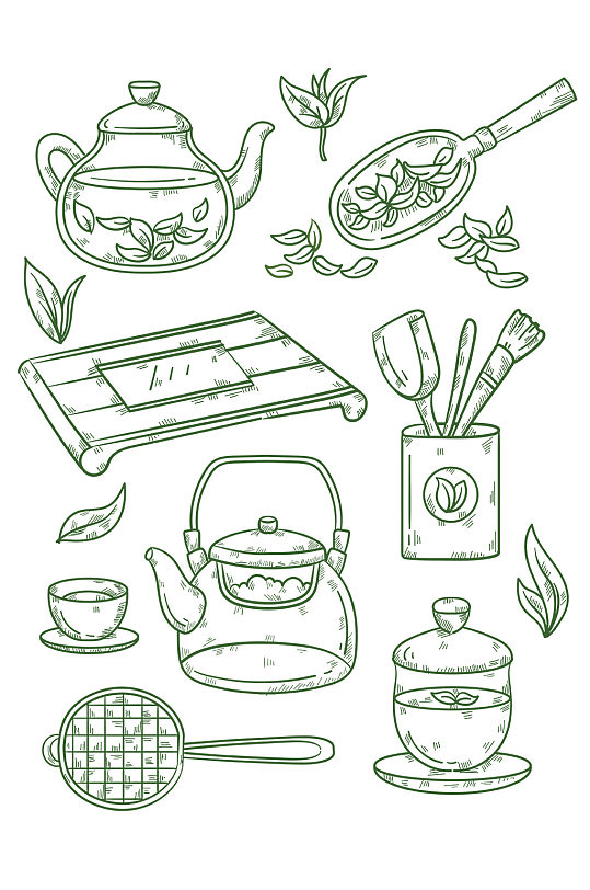 传统工具茶道茶壶碗盖手绘