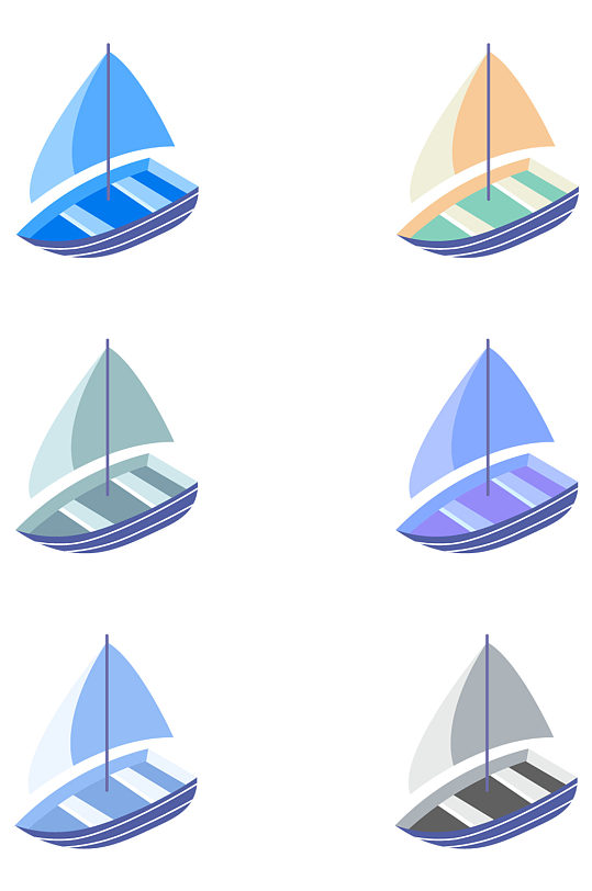 卡通手绘帆船航海船舶小船