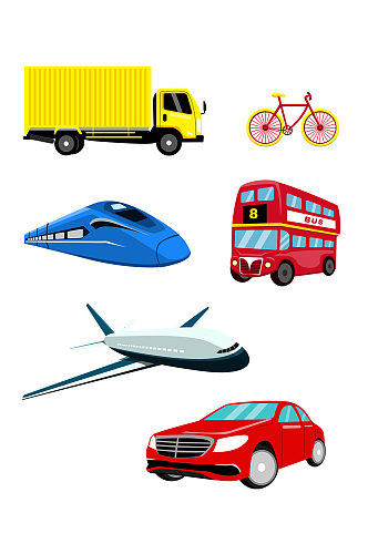 交通运输工具扁平风元素 交通工具设计元素