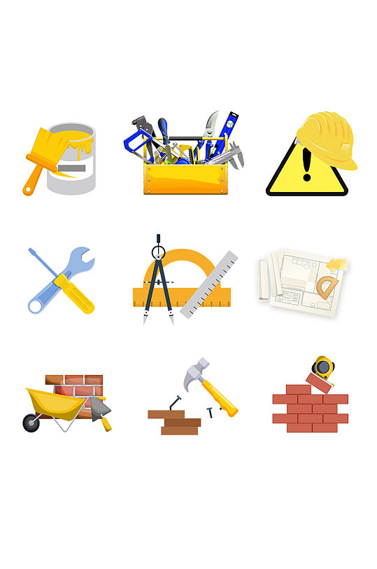 卡通砌砖工具维修工具