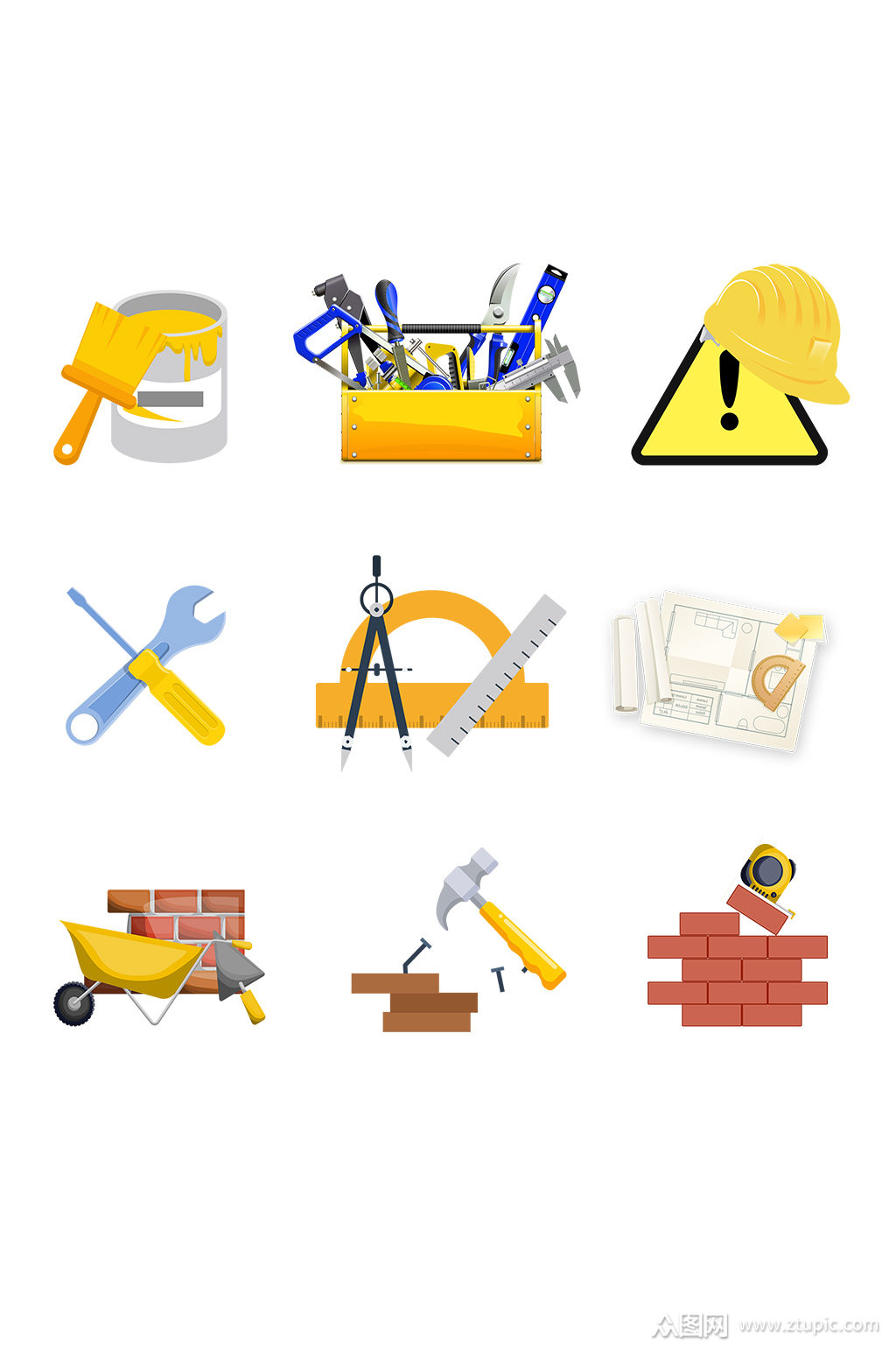 卡通砌砖工具维修工具素材