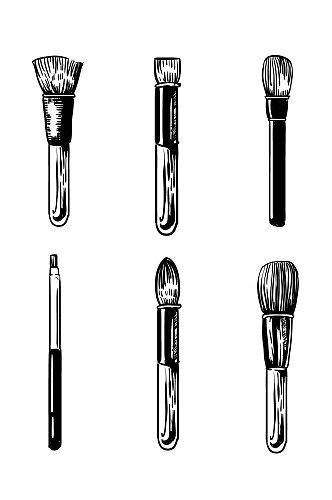 化妆刷写实手绘黑白线描免抠