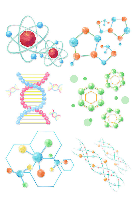 DNA手绘清新卡通剪纸医学化学分子式 化学元素
