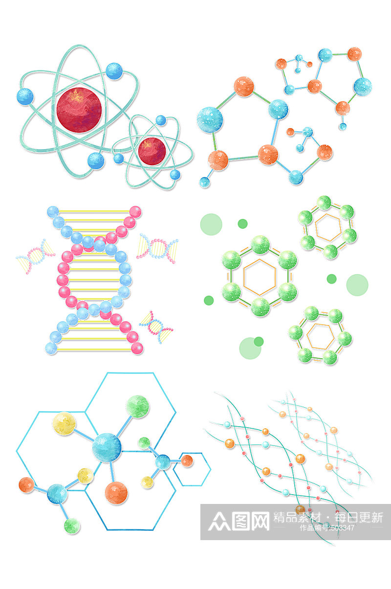 DNA手绘清新卡通剪纸医学化学分子式 化学元素素材