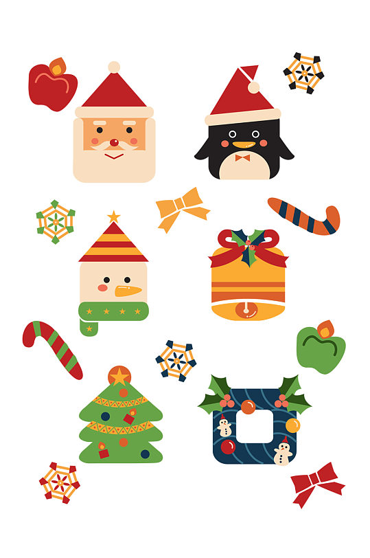 圣诞老人雪人圣诞树雪花铃铛圣诞元素贴图