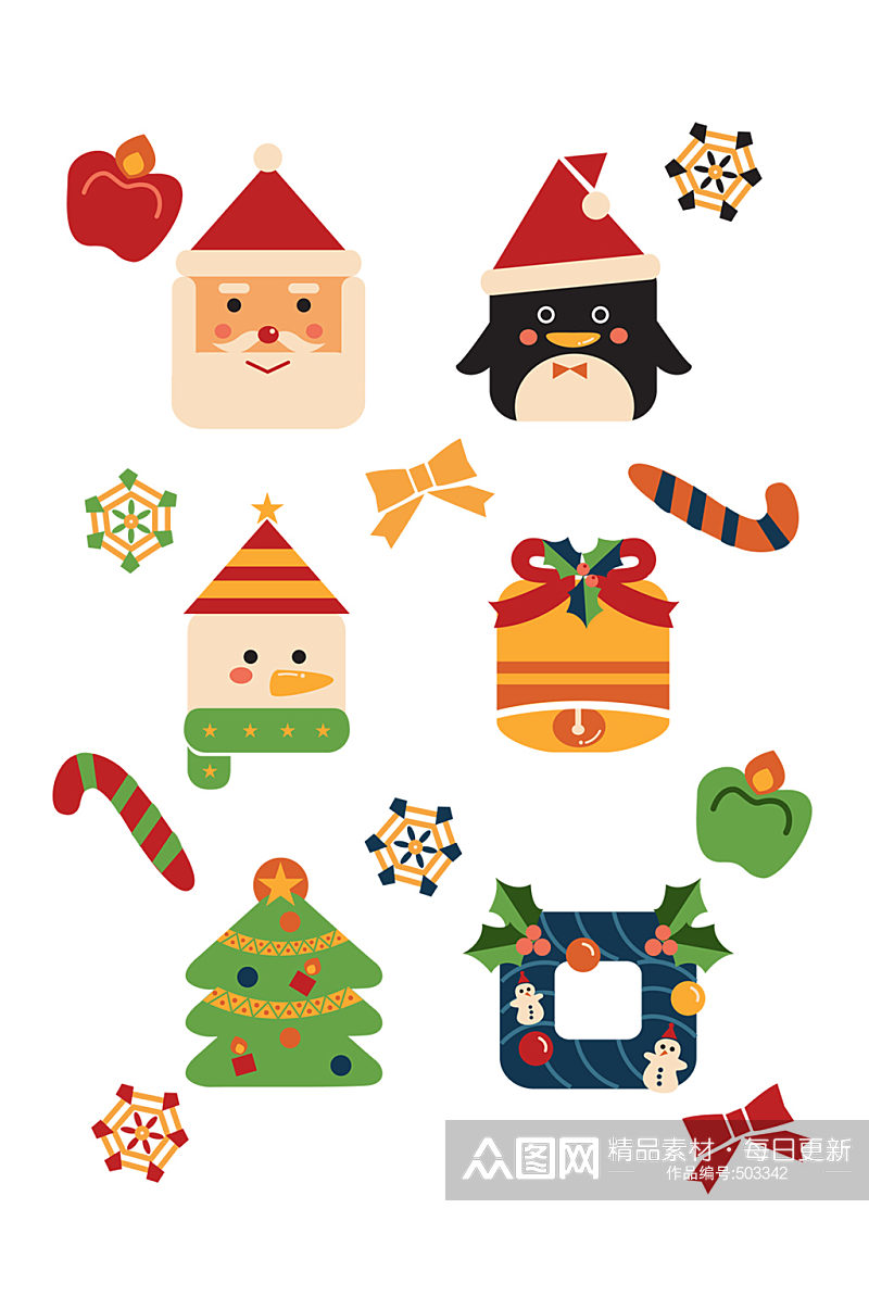 圣诞老人雪人圣诞树雪花铃铛圣诞元素贴图素材