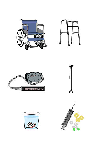 卡通老年人元素设计轮椅免抠