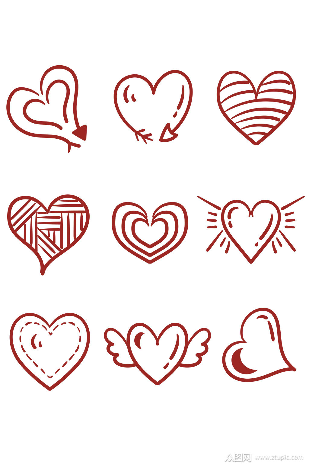 可爱心形爱心涂鸦矢量免抠