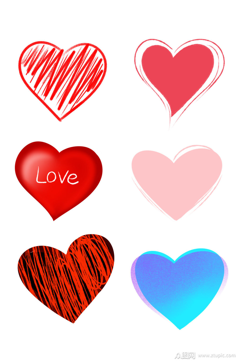 情人节手绘心形装饰图案免抠模板下载-编号505059-众图网