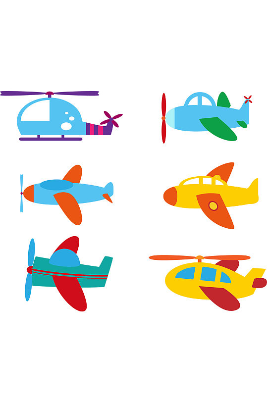 矢量彩色卡通飞机模型材料免扣