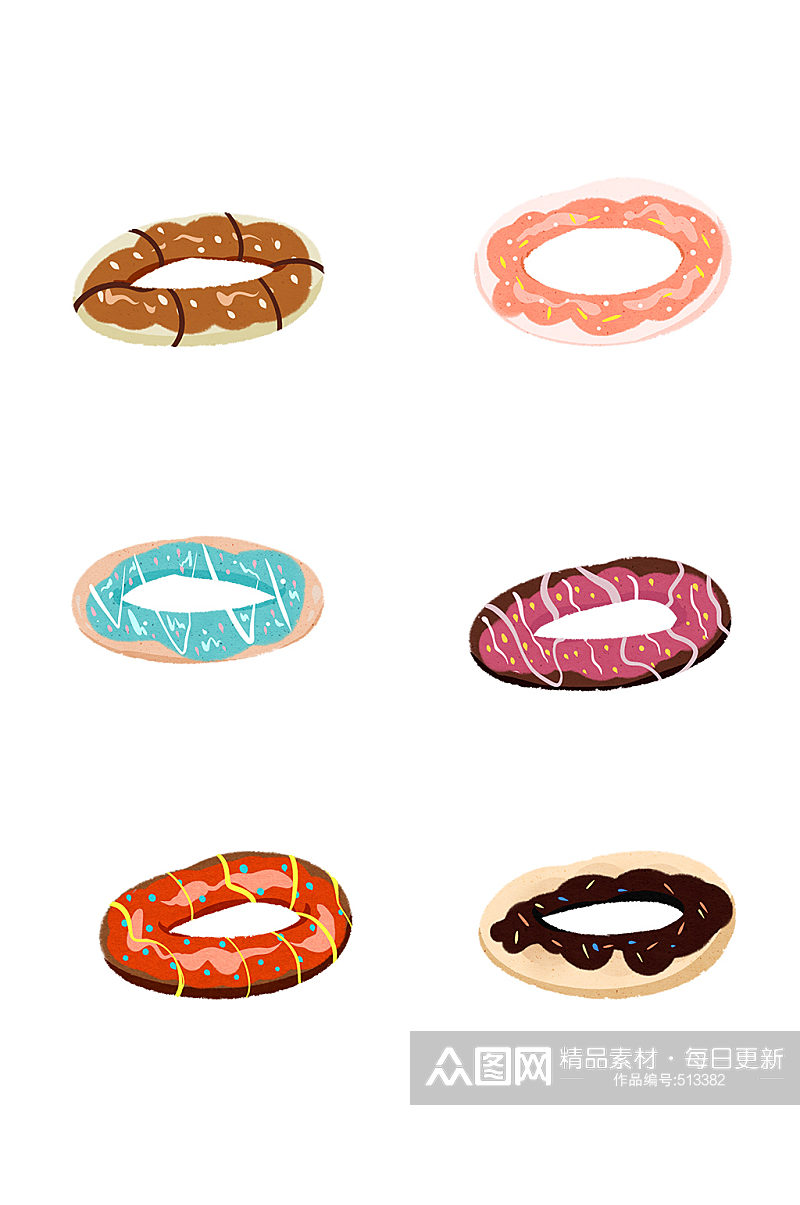 美食甜甜圈蛋糕卡通插画元素免扣素材