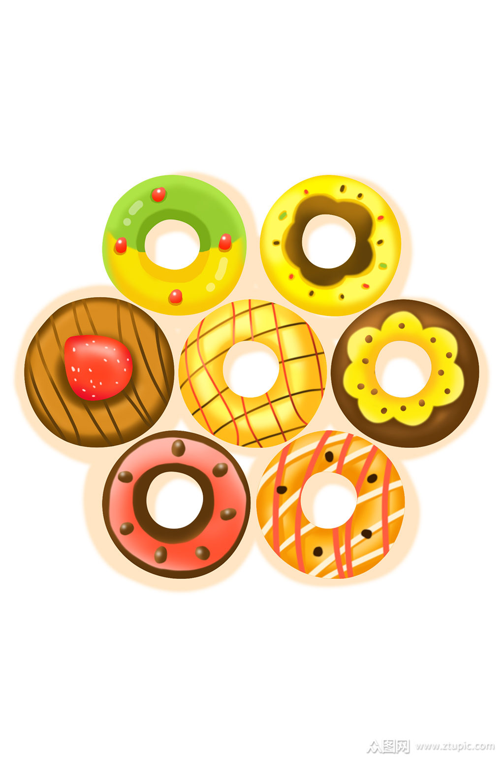甜甜圈食物甜点卡通手绘免扣元素