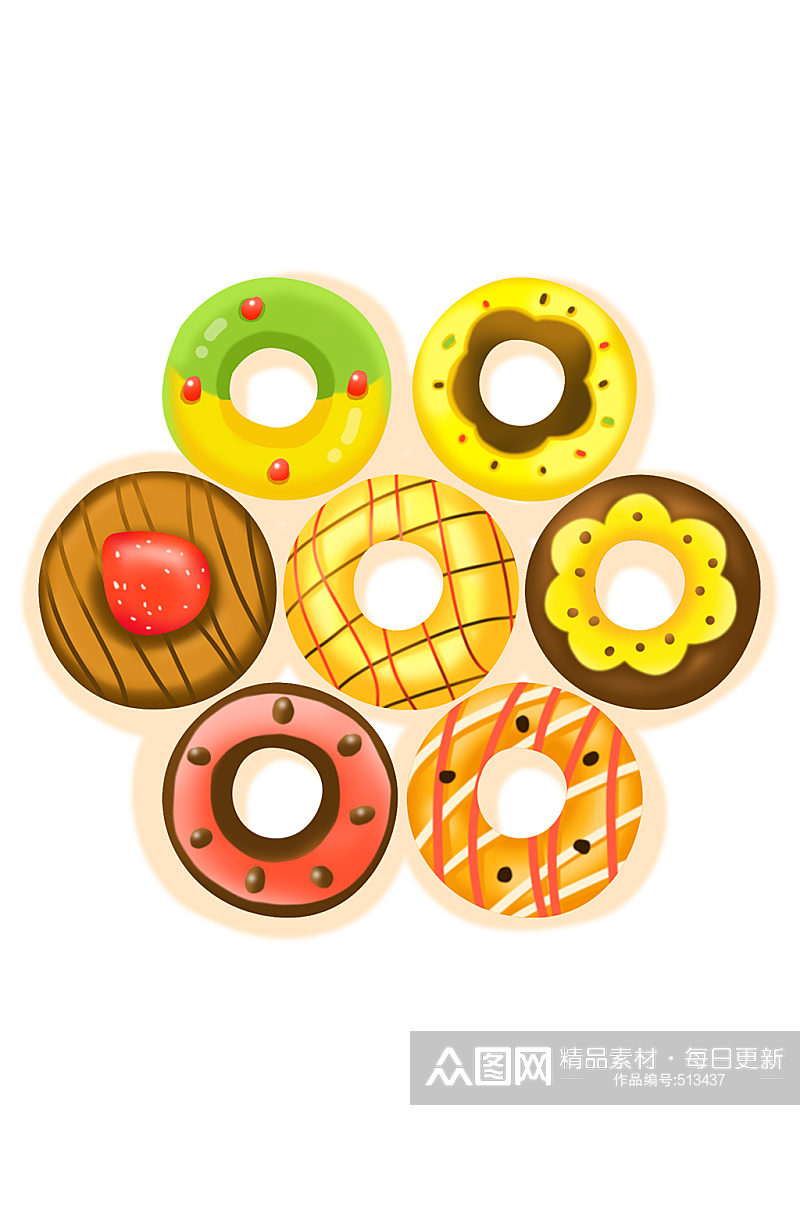 甜甜圈食物甜点卡通手绘免扣元素素材