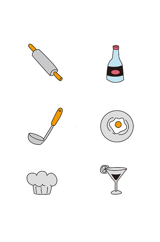 卡通厨房工具杯子盘子擀面杖装饰图案