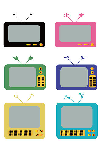 复古老式电视机装饰图案卡通可爱矢量图元素