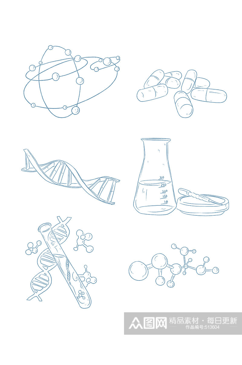 手绘化学DNA科技设计元素免扣 化学元素素材