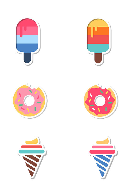 卡通手绘简约甜品零食冰淇淋甜甜圈贴纸