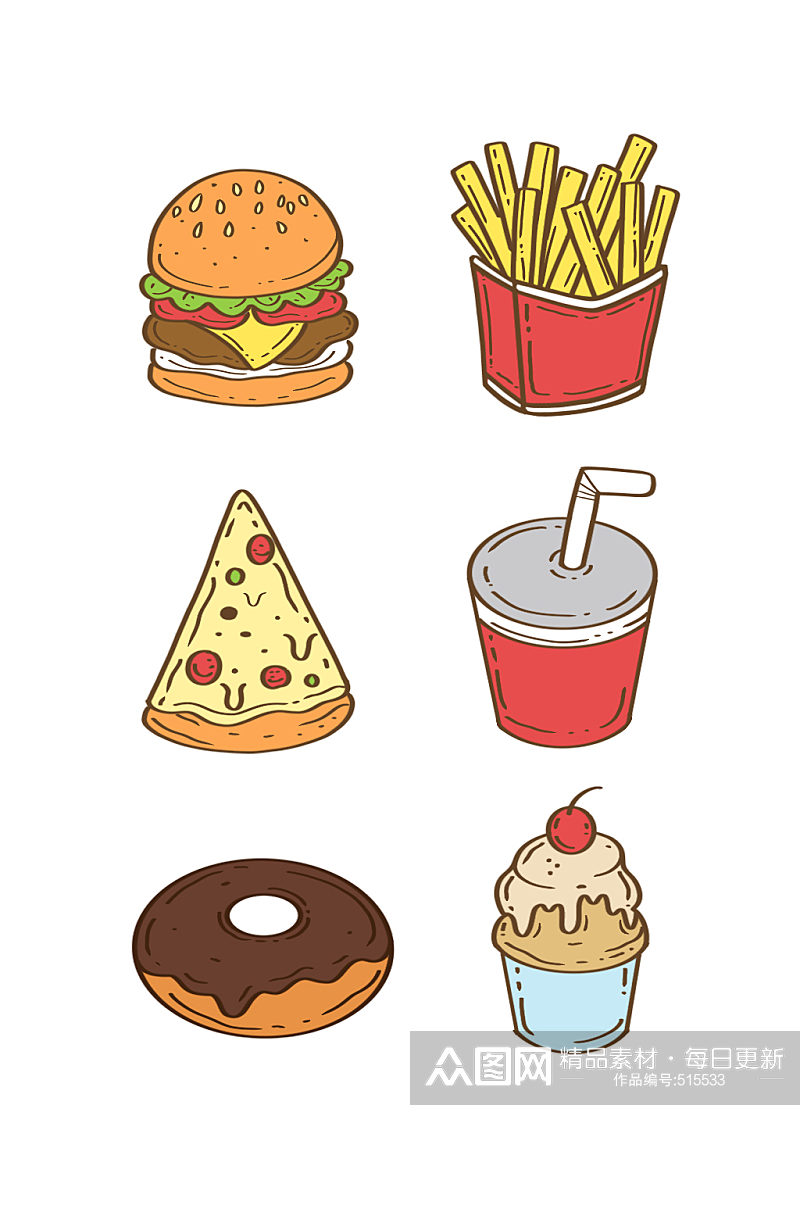 插画汉堡套餐卡通素材免抠素材