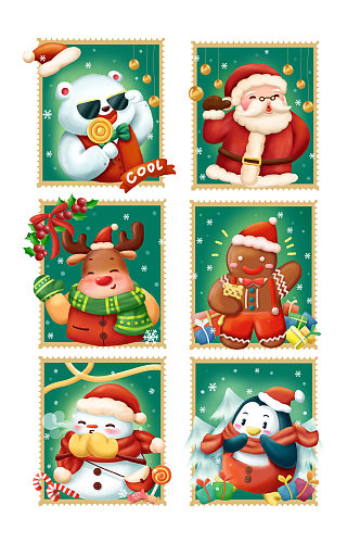 手绘庆祝头像表情圣诞邮票集人物动物
