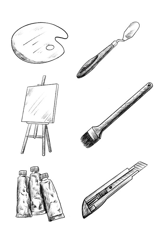 手绘美术工具设计元素免抠