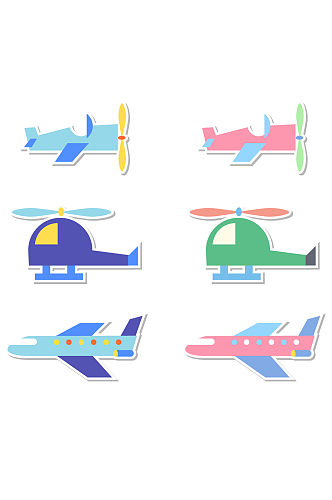 卡通手绘交通运输工具飞机直升机图标矢量