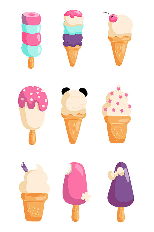 卡通风美味可爱冰淇淋元素食物免抠