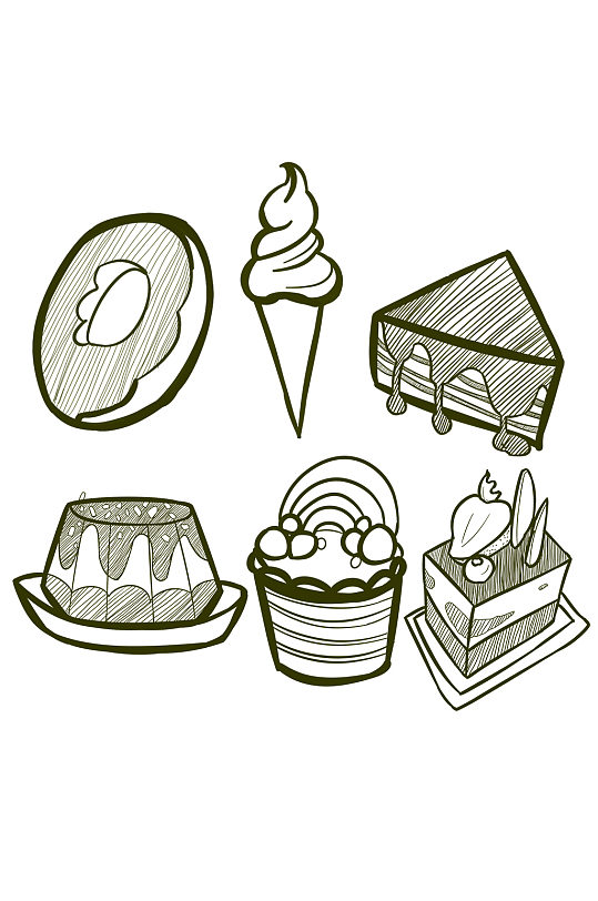 糕点线条黑白装饰手绘图案蛋糕甜品免扣