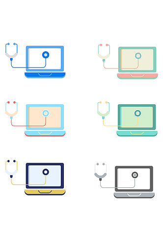 商务医疗科技远程电脑听诊器简约扁平图标