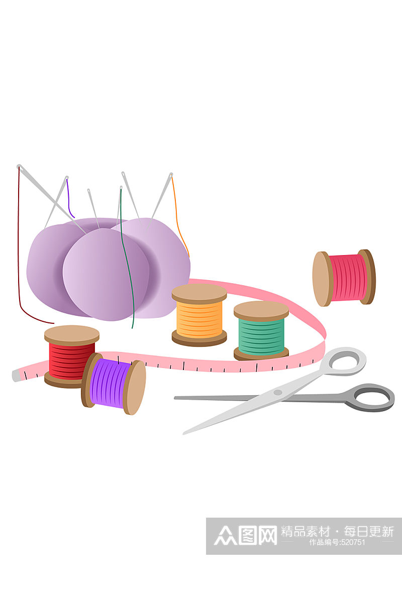 免扣卡通彩色针线剪刀免抠元素素材