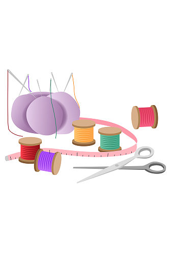 免扣卡通彩色针线剪刀免抠元素