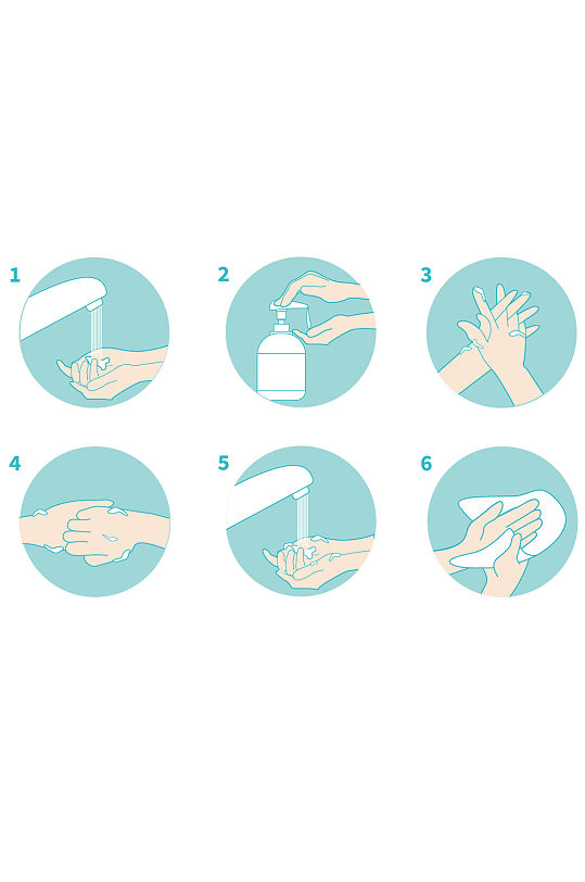 绿色杀菌洗手步骤图免抠