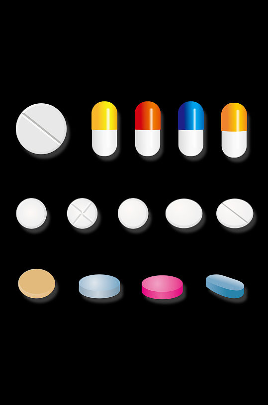 卡通矢量药丸药片医疗元素图片免抠