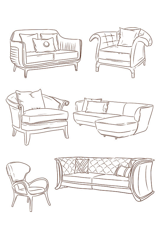线稿家具沙发床桌椅免抠元素