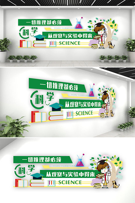 校園科學實驗 科學實驗室布置卡通文化墻